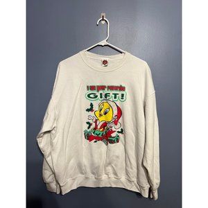 Vintage Looney Tunes Tweety‎ Bird Glitter Christmas Sweatshirt Women's Size Med